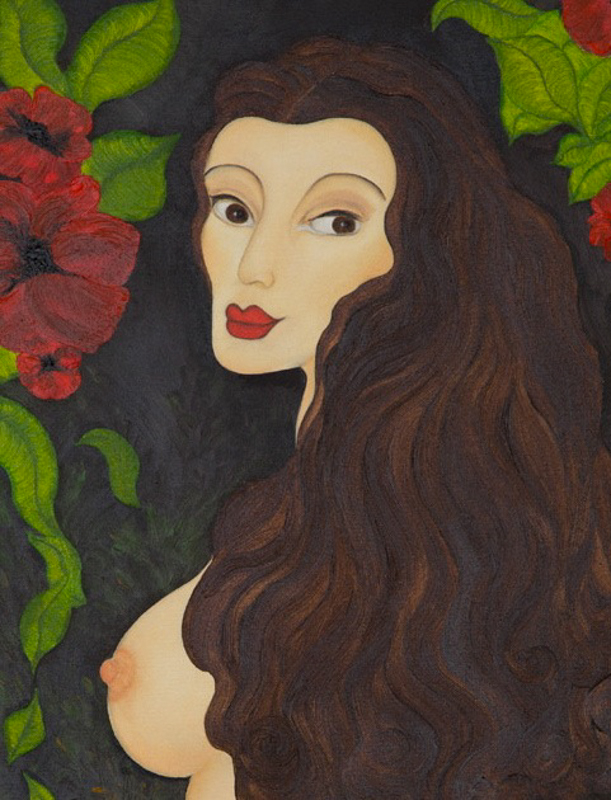 Eine nackte Frau zwischen Mohnblüten, Öl auf Leinwand, 40cm x 50cm