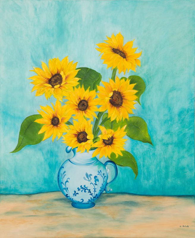 Sonnenblumen in der Vase, Öl auf Leinwand, 80cm x 100cm
