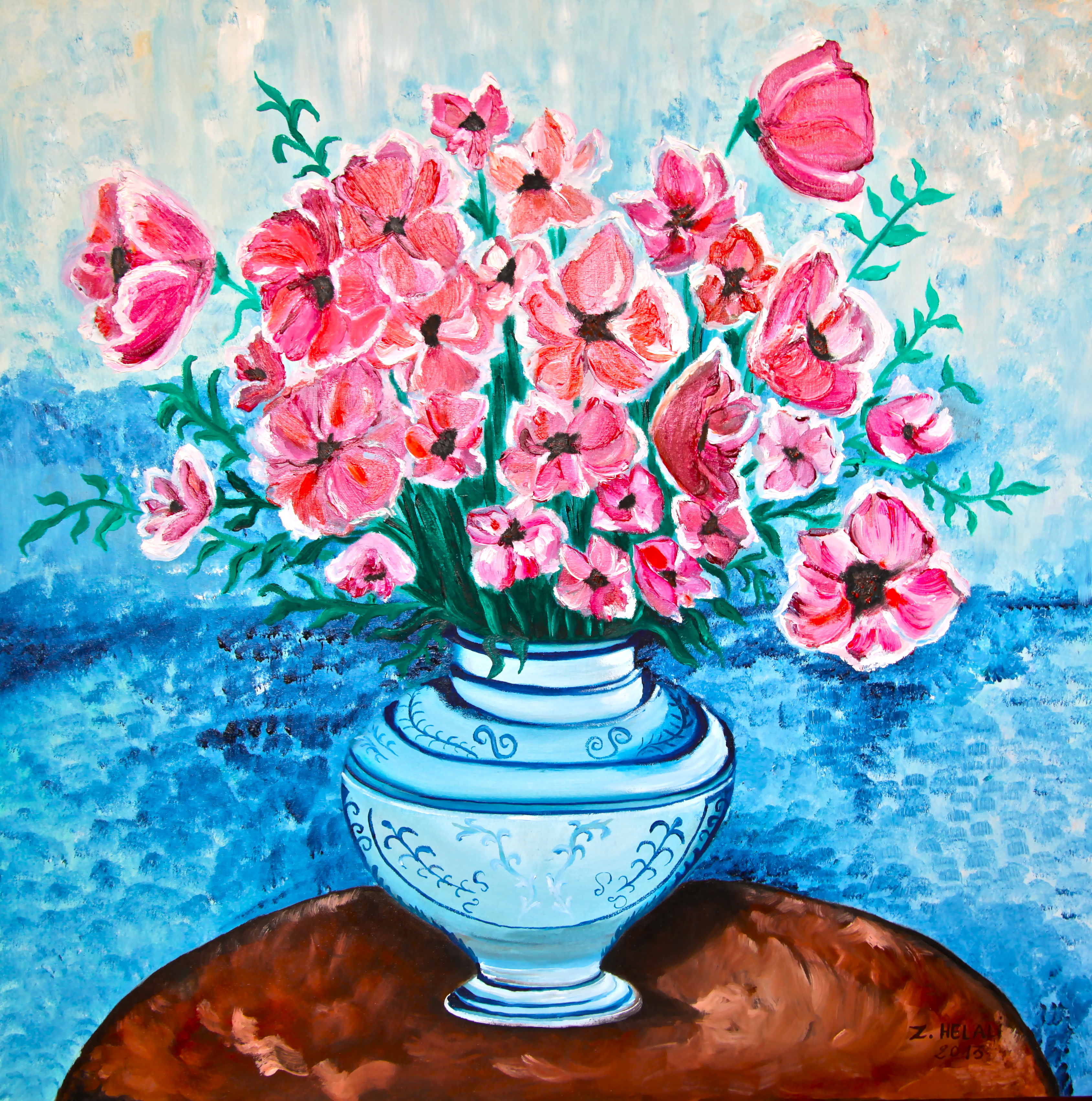 Mohnblüten in der Vase, Öl auf Leinwand